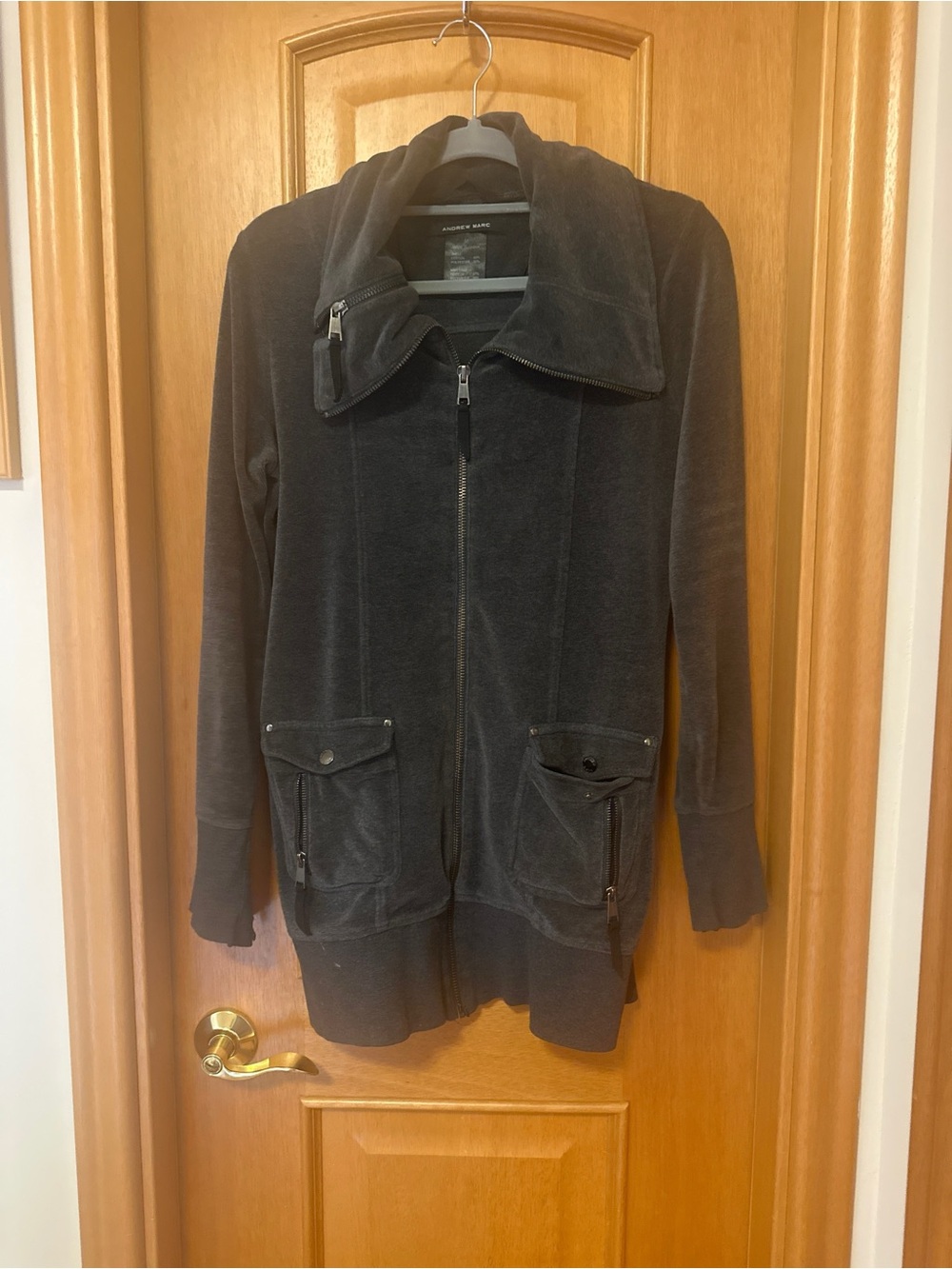Andrew Marc Charcoal Grey Longline Fleece Zip Jacket size M
